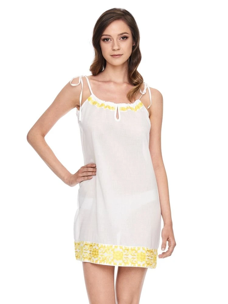 Baumwolle Batist Dress JÖRDIS Weiß-gold Von Gattina 2 Baumwolle Batist Dress JÖRDIS Weiß-gold Von Gattina – Bild 2