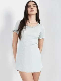 70% Seide 30% Baumwolle Kurzarm Nachthemd RIPP Von Eva B. Bitzer -Amoena Verkaufs-Shop kurzarm nachtshirt crystal blue 27338267 jersey rip eva b bitzer 1