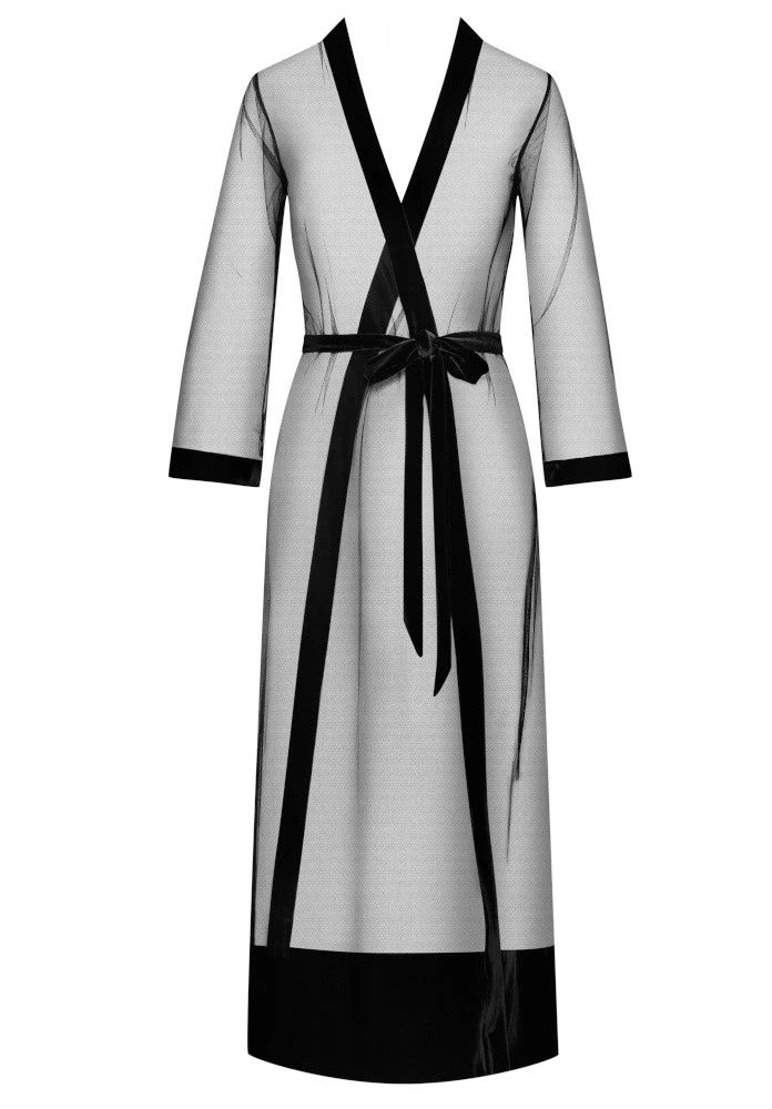 Langer Morgenmantel KIMONO TULLE LONGUE Tüll Schwarz Von Cadolle 2 Langer Morgenmantel KIMONO TULLE LONGUE Tüll Schwarz Von Cadolle – Bild 2