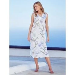 Nachtkleid Baumwolle Jersey IRIS Weiß Blau Von Fürstenberg