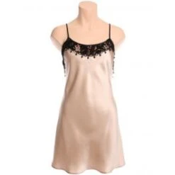 100% Seide Nachthemd FAUSTINE Mit Velour-Spitze Von Marjolaine