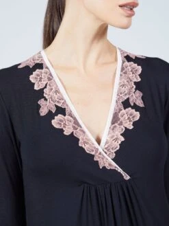 Modal Langarm Nachtkleid Wadenlang Schwarz-rosa Von Verdiani -Amoena Verkaufs-Shop modal nachtkleid lang schwarz 4607 verdiani donna 3 1