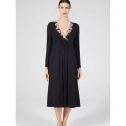 Modal Langarm Nachtkleid Wadenlang Schwarz-rosa Von Verdiani