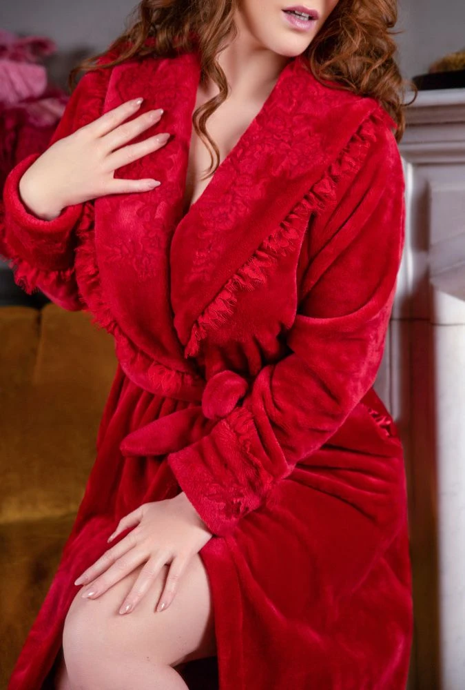 Plüsch-Hausmantel NEIGE Mit Spitze Marjolaine 4 Plüsch-Hausmantel NEIGE Mit Spitze Marjolaine – Bild 4