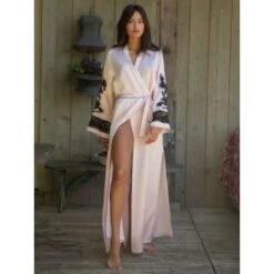 100% Seide Morgenmantel Lang MARJOLIE No. 6 Mit Spitze Marjolaine