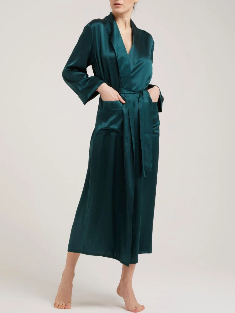 100% Seide Morgenmantel Lang GIGLIOLA Uni Von Vivis 3 100% Seide Morgenmantel Lang GIGLIOLA Uni Von Vivis – Bild 3