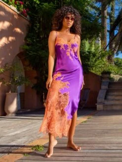 Seide Neglige NYMPHE No. 4 Lang Stretchseide Marjolaine -Amoena Verkaufs-Shop nachtkleid lang nymphe violet abricot 4nym3002 marjolaine 2 9