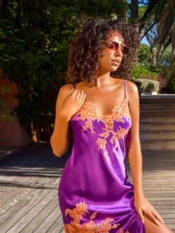 Seide Neglige NYMPHE No. 4 Lang Stretchseide Marjolaine -Amoena Verkaufs-Shop nachtkleid lang nymphe violet abricot 4nym3002 marjolaine 9