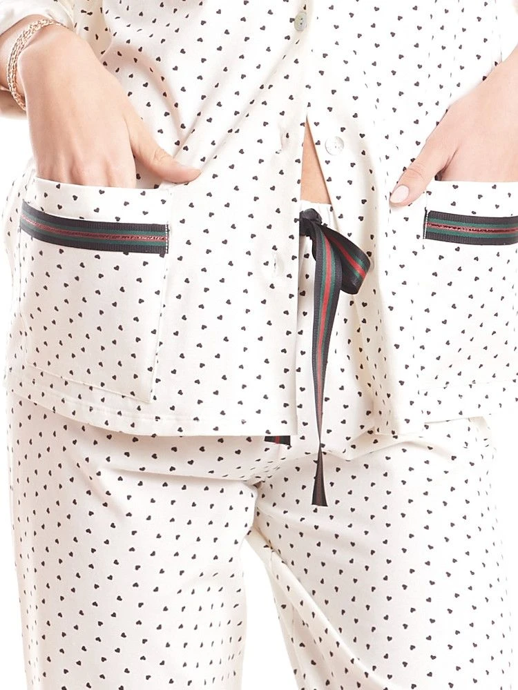 Baumwolle Pyjama HEARTS Weiss-schwarz Von Fiori Di Chiara 4 Baumwolle Pyjama HEARTS Weiss-schwarz Von Fiori Di Chiara – Bild 4