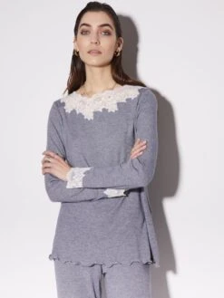 Modal Pyjama FEINRIPP In Jeansblau Von Chiara Fiorini -Amoena Verkaufs-Shop pyjama feinripp mit spitze modal denim cf1346 chiara fiorini