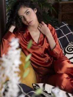 Seidenpyjama NOANE BICOLORE Stretchseide Marjolaine -Amoena Verkaufs-Shop pyjama noane bicolor brique ecorce 4noa5502 marjolaine 1