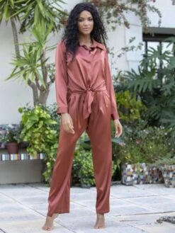 Seidenpyjama ROXANE Uni Stretchseide Von Marjolaine -Amoena Verkaufs-Shop pyjama stretchseide 4rox5501 0019 cognac roxane marjolaine 1