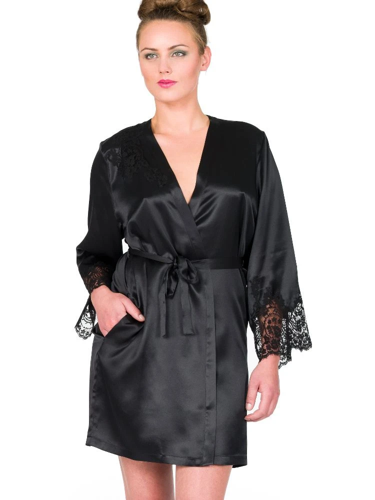 Seide Morgenmantel JARDIN Kurz Mit Spitze Marjolaine 2 Seide Morgenmantel JARDIN Kurz Mit Spitze Marjolaine – Bild 2