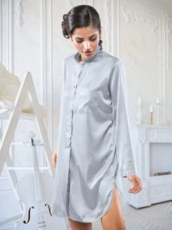 Seta Superior Seide Sleepshirt PODEROSA Cotton Club -Amoena Verkaufs-Shop seide sleepshirt poderosa seta superior cotton club silber 1 1