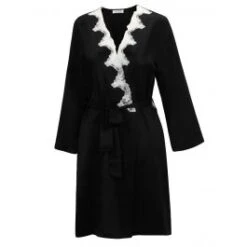 100% Seide Morgenmantel SATIN + LACE Kurz Von Eva B. Bitzer