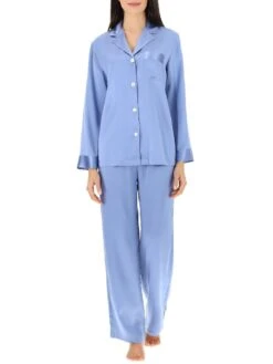 100% Seide Schlafanzug CLASSICO Von Luna Di Seta -Amoena Verkaufs-Shop seidenpyjama damen vlst08007 arctic silberblau luna di seta 1 1 1