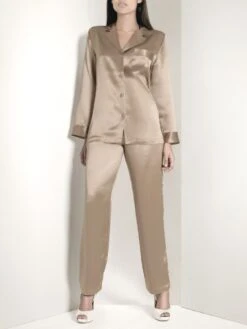 100% Seide Schlafanzug CLASSICO Von Luna Di Seta -Amoena Verkaufs-Shop seidenpyjama damen vlst08007 beige luna di seta