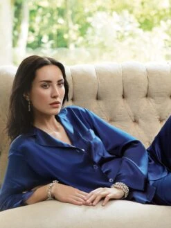 100% Seide Schlafanzug CLASSICO Von Luna Di Seta -Amoena Verkaufs-Shop seidenpyjama damen vlst08007 dunkelblau luna di seta 1 1 1