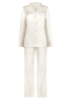 100% Seide Schlafanzug CLASSICO Von Luna Di Seta -Amoena Verkaufs-Shop seidenpyjama damen vlst08007 elfenbein weiss luna di seta 2 1 1 1