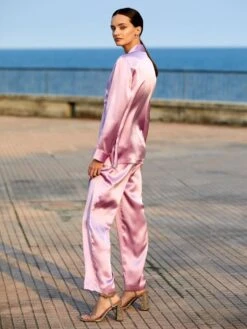 100% Seide Schlafanzug CLASSICO Von Luna Di Seta -Amoena Verkaufs-Shop seidenpyjama damen vlst08007 flieder luna di seta 1 1