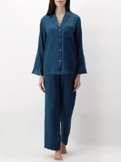 100% Seide Schlafanzug CLASSICO Von Luna Di Seta -Amoena Verkaufs-Shop seidenpyjama damen vlst08007 ocean petrol luna di seta 5 1 1