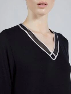 Modal Sleepshirt WKND No. 4 Knielang Schwarz-puder Von Verdiani -Amoena Verkaufs-Shop sleepshirt modal schwarz 3608 verdiani weekend 3