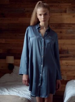 Seide Sleepshirt SEDUZIONE DI SETA Satin Von Gattina -Amoena Verkaufs-Shop sleepshirt seide 381453 stonegrey gattina 2