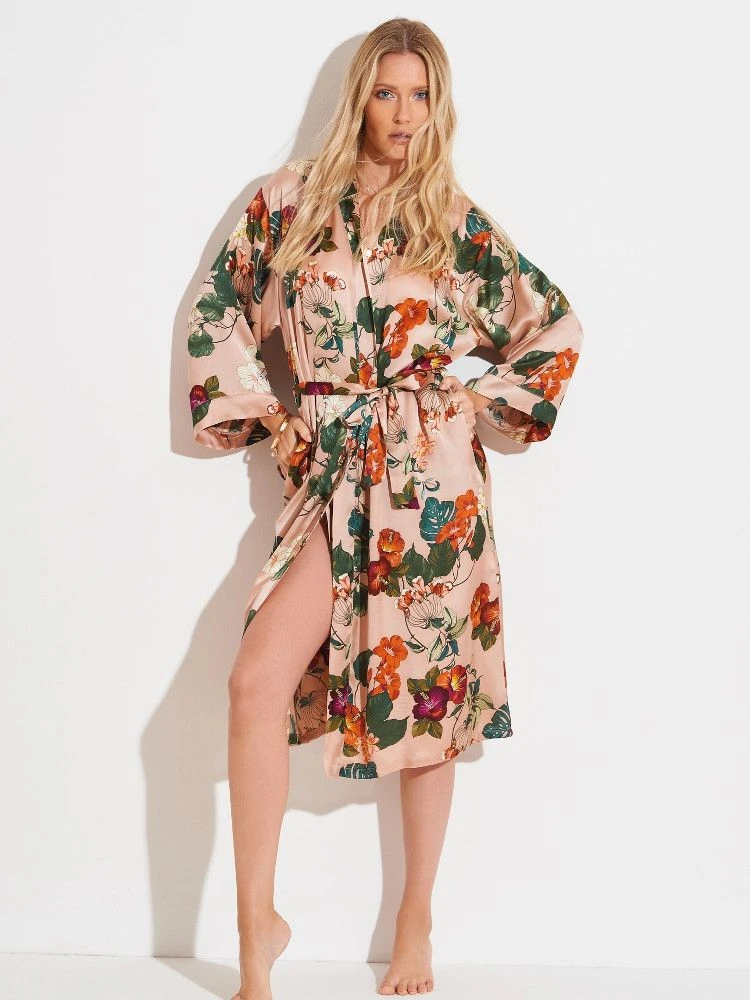 Viscose Morgenmantel FLOWERS Rosa-grün Von Chiara Fiorini 2 Viscose Morgenmantel FLOWERS Rosa-grün Von Chiara Fiorini – Bild 2