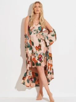 Viscose Morgenmantel FLOWERS Rosa-grün Von Chiara Fiorini 5 Viscose Morgenmantel FLOWERS Rosa-grün Von Chiara Fiorini -Amoena Verkaufs-Shop viscose morgenmantel blumenmuster rosa gruen g0425 chiara fiorini 2