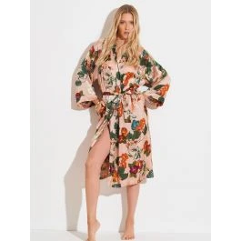 Viscose Morgenmantel FLOWERS Rosa-grün Von Chiara Fiorini 1 Viscose Morgenmantel FLOWERS Rosa-grün Von Chiara Fiorini